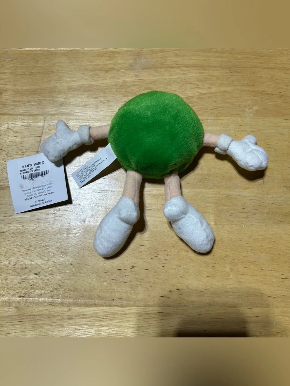 M&M's World Las Vegas Green Candy Plush Bean Bag Toy Mars Characters 5” NEW